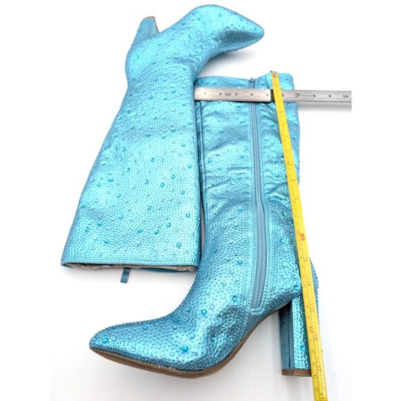 Top Moda Rhinestone Knee Length Boots Side Zip Women's Blue Size US5.5 EU36 - Picture 6 of 13